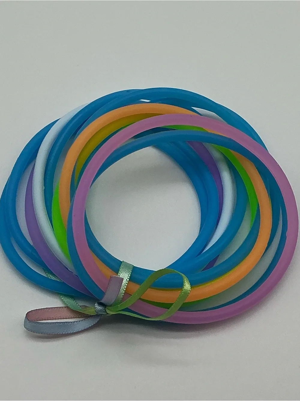 Neon Blue and Pastel Rainbow 80s Barrettes & 12 Jelly Bracelets